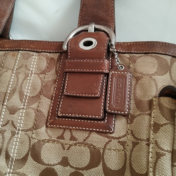 Coach Signature Brown Canvas Gallery 10079 Large Carry All Zip Up Shoulder Purse - Picture 11 of 17